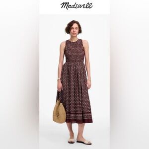 Madewell The Melody Smocked Midi Dress Burgundy Printed Sleeveless Maxi Dress
